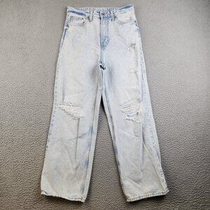 Boyfriend Jeans Women's 4 Blue Baggy High Waisted Straight Leg Ripped Knee Loose